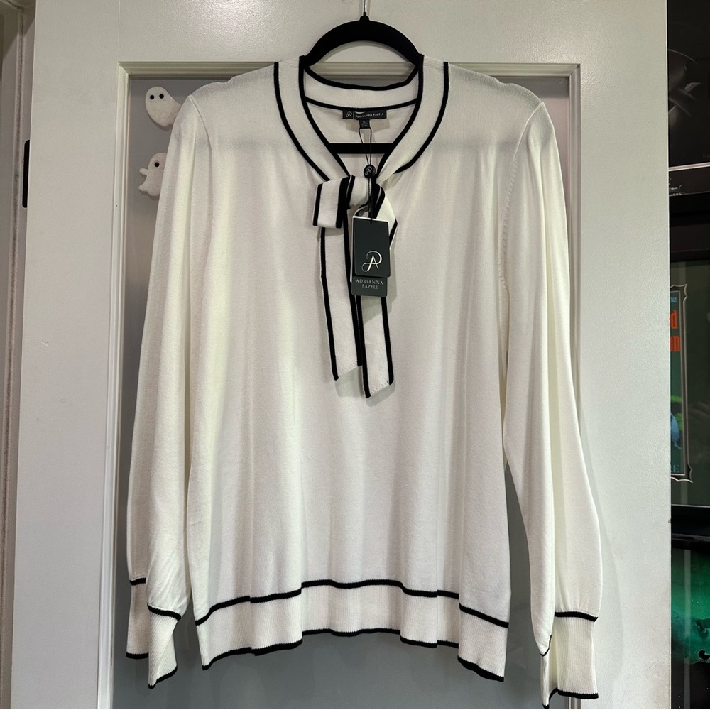 Adrianna papell tie neck sweater shirt